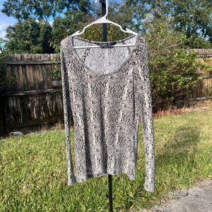 Norma Kamali Grey Python Snake Scale Print Long Sleeve Stretchy Top Size L